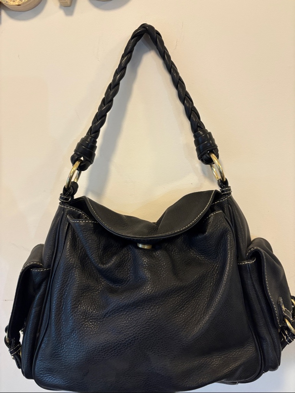 Lauren Ralph Lauren Black Braided-Handle Shoulder Bag